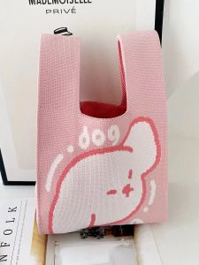 กระเป๋าถือถักแบบถือได้ ดีไซน์เก๋ไก๋สำหรับวัยรุ่น กระเป๋าถือสำหรับเดินทางแบบลำลองสำหรับผู้หญิง วัสดุผ้าฝ้าย ปิดด้วยซิป