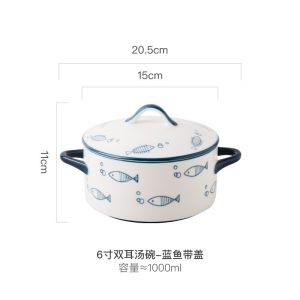 Ceramic Steamed Egg Bowl with Lid Baby Steamed Egg Bowl Binaural Baby Solid Food Bowl Stew Egg Bowl Dessert Birds Nest Large Slow Cooker