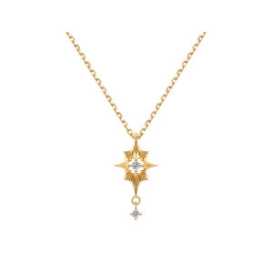 Sanswood Aurora Shining Six-pointed Star Necklace Vintage Dynamic Zircon Diamond Clavicle Chain Womens Fashion Jewelry