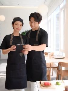 New Canvas Waterproof Apron Waterproof Halter Canvas Apron Stain-Resistant Women Men Chef Waiter Coffee Shop Aprons