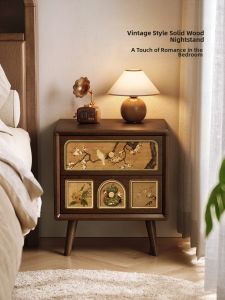 Vintage Style Nightstand Walnut Wood