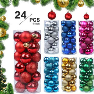 รุ่นใหม่ ของตกแต่งต้นคริสต์มาส ตกแต่งคริสต์มาส ลูกบอลตกแต่งต้นคริสต์มาส 24pcs ชุดลูกบอลคริสมาส ชุดลูกบอลคริสต์มาส christmas balls