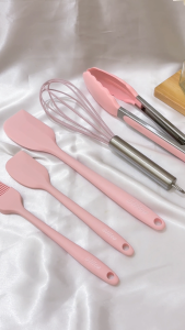 Silico Spatula Set Silikon Tahan Panas Warna Pink 5 In 1 / Alat Masak Set Anti Lengket Kuas Silikon Spatula Silikon Capitan Silikon Kocokan Telur Silikon