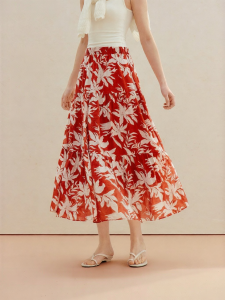 INMAN | Floral Beach Holiday Style Waist Elastic Wrinkle Slimming Midi Skirt