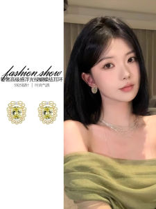 Elegant Green Lace Butterfly Knot Diamond Stud Earrings Womens Fashion Jewelry Lightweight Luxury Sensation Fresh Design