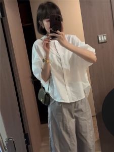 French Style Shirt Womens Short Sleeve Thin Tops Summer 2024 New Arrival K-style Loose Fancy Small Shirt