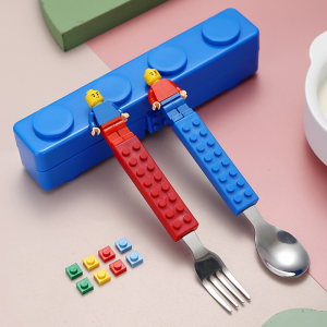 【COD&Local】Spoon and Fork for Children Toddler Utensils 304 Stainless Steel Tableware with Funny Building Blocks
