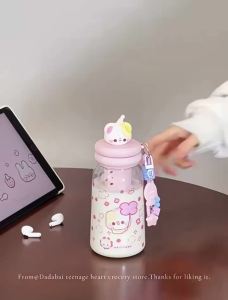 Cute Japanese Water Cup Cartoon Food-grade Straw Cup Niche Simple Non-colliding High-value Summer Plastic Cup Children Water Cup