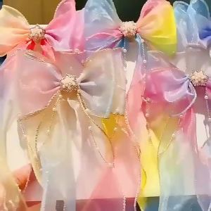 Childrens Hairbands Girls rainbow Bows Braided Hair Clips Headwear Princess Ponytails Ribbons Hairpins