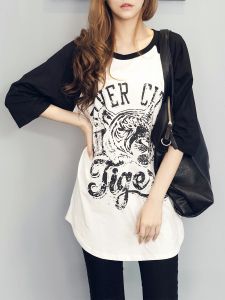 Áo Thun Cotton Tay Ngắn Dáng Rộng Dài Vừa Phải Mùa Xuân Hè Cổ Tròn in Họa Tiết Thoải Mái Thoáng Khí Cho Nữ