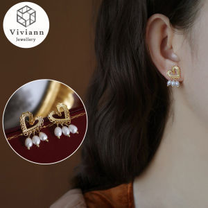 Viviann Original French Love Pearl Earrings Trend Korean Style Gold Color Simple Pearl Ear Clasp Hoop Earrings For Women Jewelry Gifts Drop earrings Charm Exquisite Stud Earring Wedding Accessories