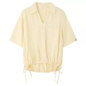 Still Walking V-Neck Striped Shirt Short Sleeve Womens Top Bubble Texture Japanese Style Store Anniversary Celebration