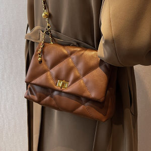 Fashionable Commuter Womens Mini Bag Underarm Crossbody Diamond Chain Soft PU Leather Magnetic Buckle Closure Casual Handbag