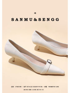 Leather Pointed Toe Thin Heel High Heels Womens New 2025 French Style Professional Slip-On Single Shoes 3cm mid Heel