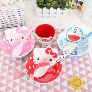 Bộ Đồ Ăn Bằng Sứ Giả Chống Rơi Cho Trẻ Em Bộ Chén Thìa Cốc Hình Mèo Hoạt Hình Dễ Thương Dùng Trong Gia Đình