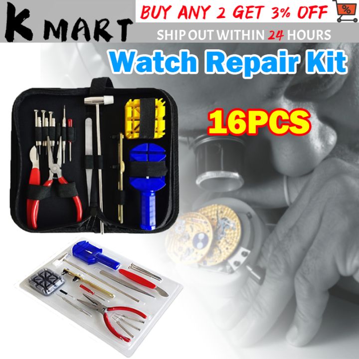 16Pcs Watch Repair Tool Kit Watch Link Pin Remover Case Opener