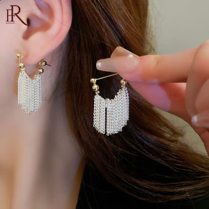 Frascati Korean Waterfall Metal Chain Tassel Hoop Earrings For Women Light Luxury Retro Style Earring Versatile Simple Jewelry