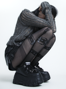 SS2L บางส่วนเซ็กซี่ Punk Rock สไตล์ Tie-Up LACE-Up Y2K นีออนสีขา Shaping Pantyhose สําหรับผู้หญิงฤดูร้อน