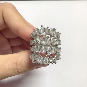 Huitan Sparkling Women Ring Multi-layers Full Shiny Geometric Shaped CZ Luxury Wedding Party Accessories Trendy Lady Jewelry
