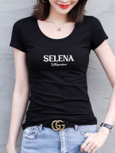 Áo Thun Nữ Tay Ngắn Màu Đen Thời Trang Cổ Tròn Dáng Ôm Mùa Hè 2024 Áo Thun Cotton Pha Lanh Thường Ngày Thường Mặc