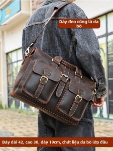 BOLIAO | High-end Crazy Horse Leather Bag Multiple Pockets Large Capacity 15.6 Inch Laptop Vintage Design