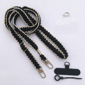 Black Cotton Gold Sand Line Mobile Phone Crossbody Lanyard Double Buckle Instant Camera Extendable Long Lanyard Set 1.5 Wide