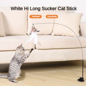 Feather Cat Toy Suction Cup Bite-resistant Cat Flirting Stick with Bell Funny Removable Interactive Boredom Relief Cat Toy