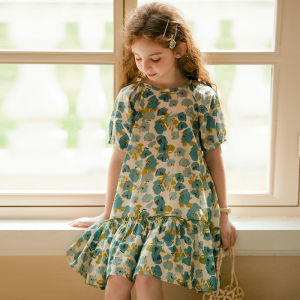 Little Naive | Childrens Summer New Floral Dresses Cotton Bubble Sleeve A-Line Dress