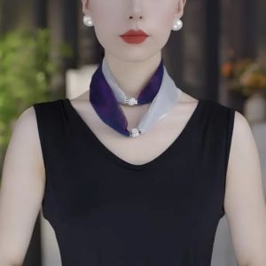 [All Year Round] [Colorful Magnetic Column Small Silk Scarf] New Arrival Easiest for Match Magnetic Suction Decorative Neck Covering Pattern Small Silk Scarf Fashion