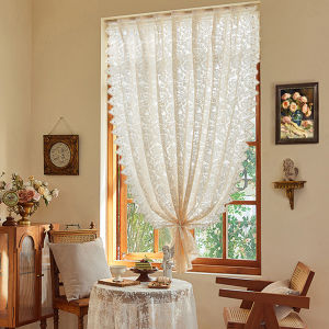 Velcro Lace Bay Window Mesh Curtains Light Transmission Nontransparent Sunshade Punch-Free Bedroom Kitchen White Partition Short Curtain