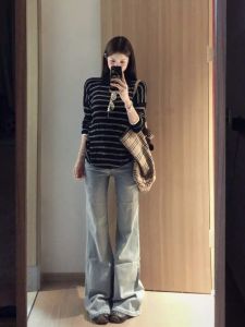 2025 New Style Soft Cozy Casual Striped Fashion Loose Sweater Jacket round Neck Knitted Open Cardigan Girls Outerwear