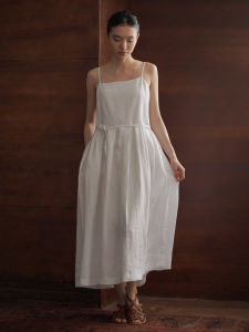 hacikis | High-level Fresh Schoolgirl Loose Pleated Linen High-waist A-line Dress