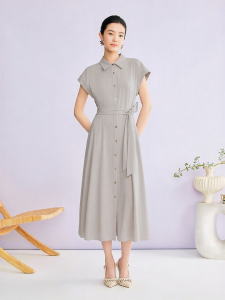 Elegant Business Sleeveless Dress with Collar and Belt