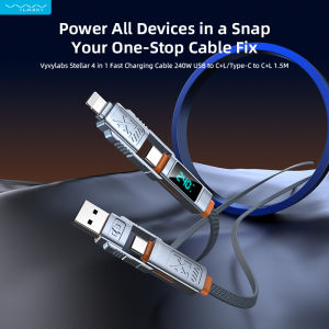 สายเคเบิล Vyvylabs 240W 4-In-1ชาร์จเร็วยูเอสบีสายเคเบิลข้อมูลชนิด C สายไลท์ PD โปรโตคอล3.1สายแม่เหล็กสำหรับ iPhone 16 15 14Pro สวิตช์แล็ปท็อปและแท็บเล็ตสูงสุด