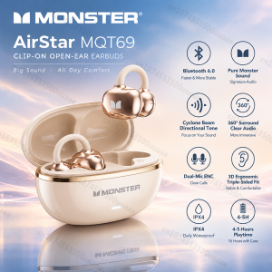 Monster | Tai Nghe Monster Airstar MQT69 Bluetooth 6.0 Tai Nghe Thể Thao Chống Nước IPX4 Tai Nghe Không Dây Điều Khiển Bằng Cảm Ứng Có Mic