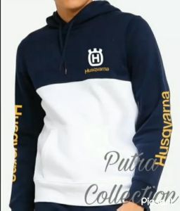Jaket Hoodie Jumper Motor Bahan Kain Flecee Warna Navy Kombinasi Putih Ready Size S/M/L/XL/XXL