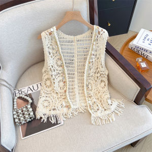 AIYITI | Lace Hook Hollow Out Large Size Womens Vest Sleeveless Thin Knitted Summer Open Cardigan Top For Plus Size Women