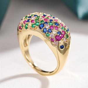 Huitan Geometric Design Women Ring Gold Color Wedding Engagement Accessories Inlaid Shiny Colorful CZ Luxury Party Lady Jewelry