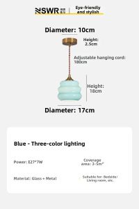 NSWR | French Style Minimalist Blue Glass Pendant Light