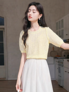 XIANGYING | Yellow Lightweight French Style T-Shirt Knit Top