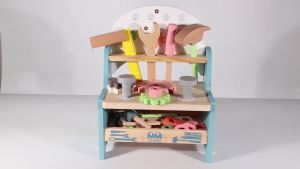 Wooden Tool Bench Workbench Construction Workshop Carpenter Pretend Play Toy