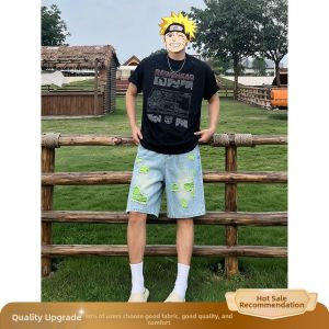 OUMULONG | High Street Ripped Five-Pocket Shorts Design