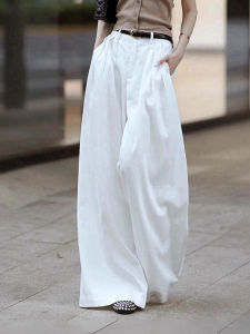 PAIBOLI | High Waist Wide Leg Pants Loose Fit White Comfortable Korean Style Lazy Fashion Plus Size Summer Casual Straight Body Type