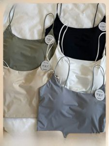 Áo Ba Lỗ Lụa Băng Ngắn Màu Trơn Phong Cách Hàn Quốc Mùa Hè Cho Nữ Áo Ba Lỗ Ôm Vừa Vặn Áo Ngực Thời Trang Bên Trong Và Ngoài