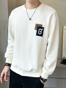 ROMON | Lormen Mens Long Sleeve Round Neck Hoodie Fashionable Base Layer Shirt Spring Autumn New Arrival Casual Cotton Polyester Blend