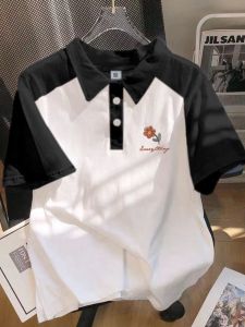 เสื้อยืดคอโปโลแขนสั้นลายสก็อตสีดำและสีขาว ทรงหลวม สำหรับผู้ชาย ฤดูร้อน สไตล์อเมริกัน เทรนด์ใหม่ แฟชั่นสำหรับคู่รัก