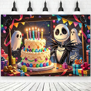 Beast Kingdom | Cartoon The Nightmare Before Christmas Background Kid Birthday Decoration Baby Shower Party Banner Halloween Decoration Backdrop