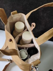 Lightweight Canvas Cup Holder Triple Grid Double Cup Sleeve Crossbody Water Bottle Cover Storage Simple And Convenient