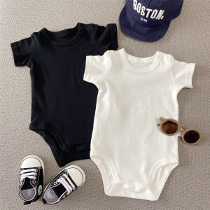 Baby Boys and Girls Summer Thin Pure Cotton Pure Color Jumpsuit Newborn Baby White Short Sleeve Baby Bodysuit Rompers Jumpsuit Tide