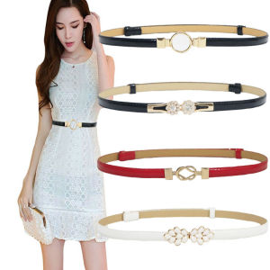 Womens Decorative Belt Simple Fashion Versatile Waist Cinching Double Buckle Strap PU Leather Alloy Clasp Single Circle Length